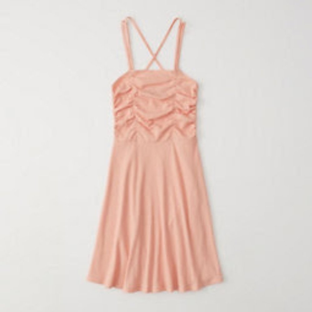 Abercrombie and Fitch Ruched Knit Dress in Peach